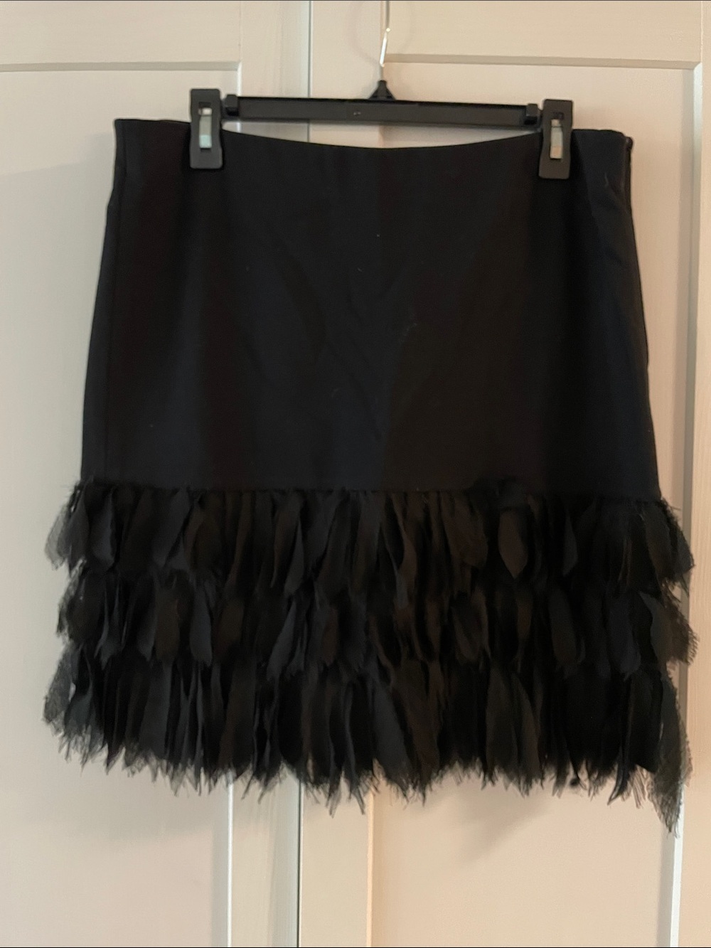 Ann Taylor Black Feather-Trim Mini Skirt